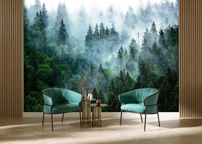 Misty Forest Wallpaper Peel and Stick Foggy Forest Self Adhesive Mural for Living Room Bedroom 157"x108"
