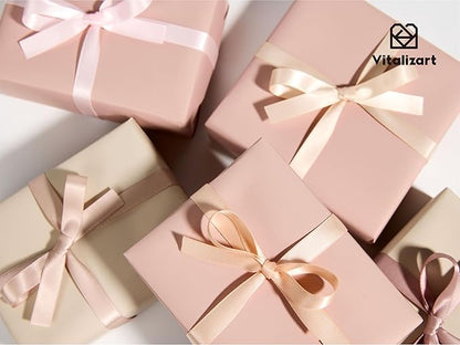 Vitalizart Ribbons for Crafts 3/8" x 50 Yd Satin Ribbon Double Face Gift Wrapping Silk Like Fabric Flower Bouquet Birthday Party Decorations Bridal Shower Wreath Hair Continuous Pink Nude Rose Tan