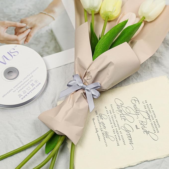 Gray Satin Ribbon, Double Faced 3/8 Inch X 50 Yards Gray Ribbon, Premium Satin Ribbon for Gift Wrapping, Crafts, Hair Bow Making, Sewing, Flower Bouquet, Wedding Party Decor