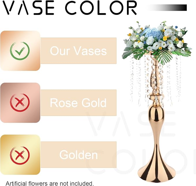 6 Pcs 21.3 Inch Tall Crystal Metal Flower Stand Wedding Lead Vases for Table Centerpieces and Reception Flower Arrangement Holders