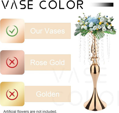 6 Pcs 21.3 Inch Tall Crystal Metal Flower Stand Wedding Lead Vases for Table Centerpieces and Reception Flower Arrangement Holders