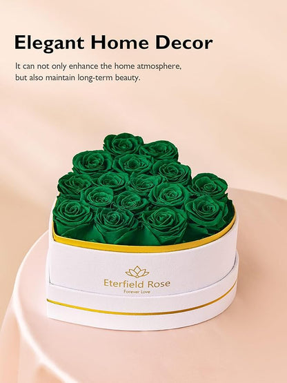 Eterfield Forever Flowers in Heart Shape Box, Preserved Roses That Last a Year Preserved Flowers Birthday Gifts for Her Mom Women Wife Anniversary Valentines Day Mothers Day (16 Roses, Blackish Green)