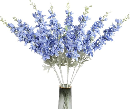 8PCS Blue Delphinium Artificial Flowers for Tall Vase 33.5in Long Stem Larkspur Artificial Flowers Fake Silk Flowers Bulk for Home Wedding Floral Arrangement Centerpiece Table Decoration (Blue)
