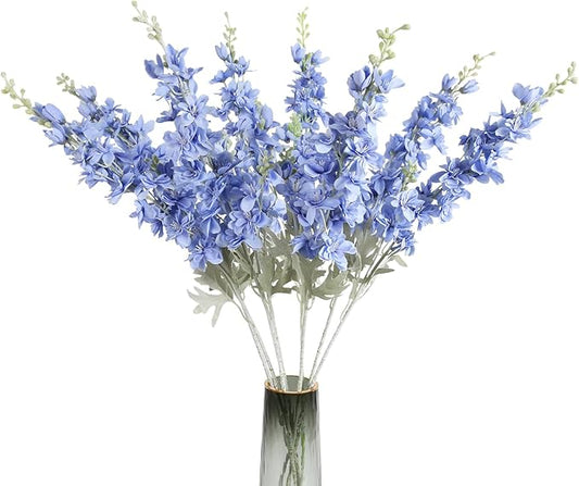 8PCS Blue Delphinium Artificial Flowers for Tall Vase 33.5in Long Stem Larkspur Artificial Flowers Fake Silk Flowers Bulk for Home Wedding Floral Arrangement Centerpiece Table Decoration (Blue)
