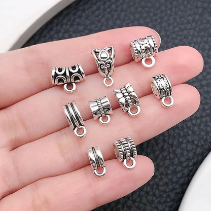 WOCRAFT 60pcs Antique Silver Bails Space Beads Bracelet Charms for Jewelry Making Sets DIY Necklace Bracelet Keychain Crafting Charms Kit Craft Supplies (SN851)