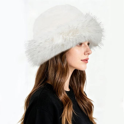 Fuzzy Bucket Hats for Woman Fur Winter Hat Fluffy Warmer Fisherman Cap