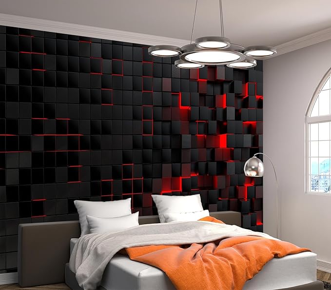 Eierme-Black and red Square Background Mural Wallpaper Peel and Stick 137" x 102"