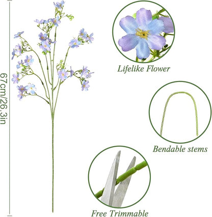 Artificial Flowers 8PCS Silk Flowers with Long Stems, Fake Flowers Bulk Fake Babys Breath, Royal Blue Flowers for Tall Vase Outdoor Garden Wedding Party Home Table (Purple, 8PCS)