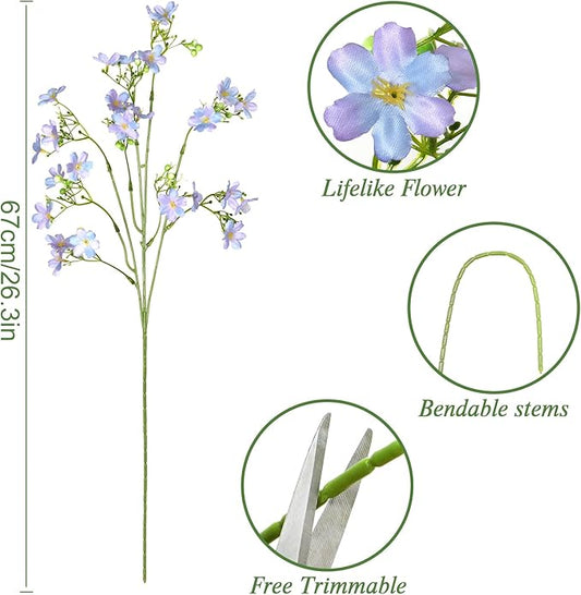 Artificial Flowers 8PCS Silk Flowers with Long Stems, Fake Flowers Bulk Fake Babys Breath, Royal Blue Flowers for Tall Vase Outdoor Garden Wedding Party Home Table (Purple, 8PCS)