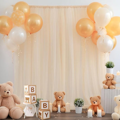 10x10ft Champagne Tulle Backdrop Curtain for Parites, Sheer Backdrop Curtains for Wedding Baby Shower Birthday Party Photo Shoot Decorations