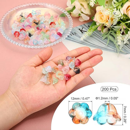 PATIKIL Glass Trumpet Flower Beads, 200 Pcs Gradient Flower Bead Charm for Jewelry Making DIY Craft, Bracelets, Earrings, Necklaces Decorations, Orange, Cyan