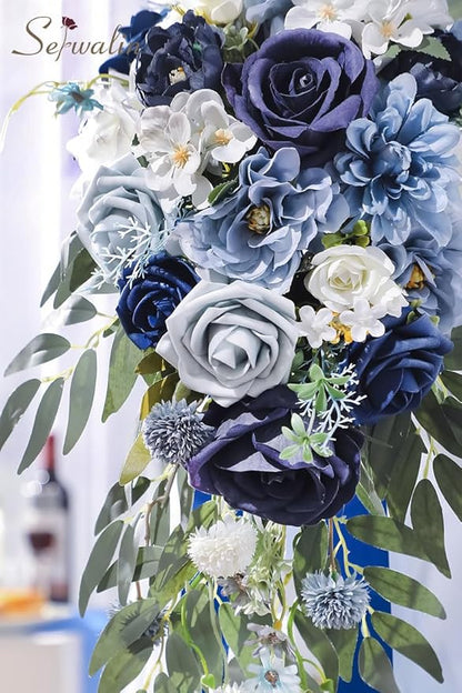 Serwalin 9.8 Inch Wedding Bouquets for Bride Bridesmaid, Dusty Blue Bridal Bouquets for Bride, Wedding Flowers Bouquet Tossing Bouquet, Wedding Ceremony and Anniversary Decoration