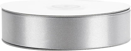 MEEDEE Silver Ribbon 1 Inch Silver Satin Ribbon Lux Double Faced Satin Ribbons by 50 Yards Polyester Wrapping Ribbons for Crafts, Weddings, Flower Bouquet, Holiday Decorating