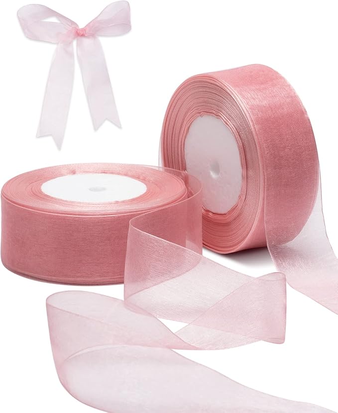 2 Roll Pink Organza Ribbon 2 Inch for Wedding, Gift Wrapping, Invitations, Party Decoration, Crafts