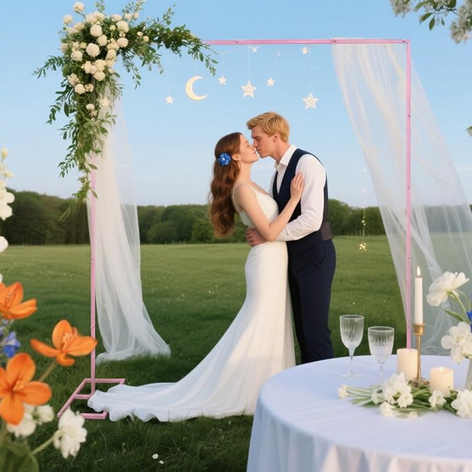 8.2FT Pink Metal Wedding Arches for Ceremony Square Balloon Arch Stand Rectangular Backdrop Stand for Anniversary Birthday Party Bridal Shower Home Indoor Outdoor Decoration