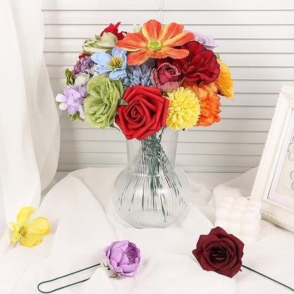 Artificial Flowers Combo Box Set Rainbow Colorful Fake Floral Arrangements Artificial Flower Bouquets Party Bridal Baby Shower Centerpieces Home Decor