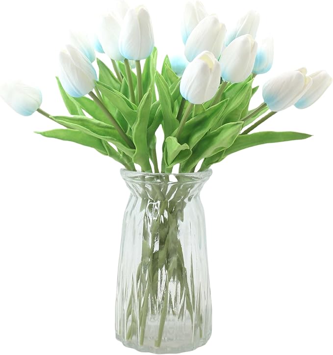 10-Heads Home Decor Mini Tulip Real Touch Tulips Artificial Flowers Bouquets for Home Wedding Party Centerpiece Decoration (Blue)