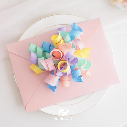 HUIHUANG Pastel Curly Ribbon Bows Pastel Bows for Gift Wrapping, Self Adhesive Burst Gift Bow for Presents, Birthday, Holiday Party Favors, Wine Bottle, Treat Bags- 6 Counts