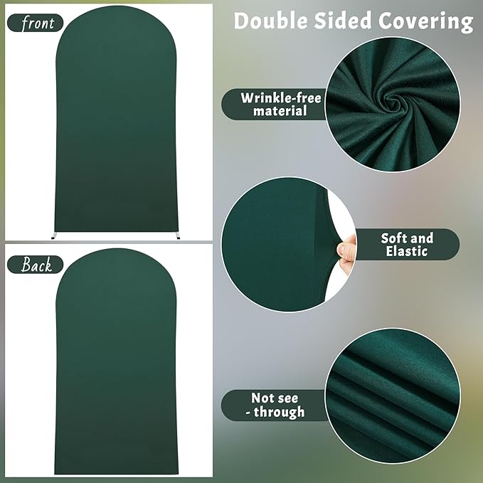 6FT Hunter Green Arch Cover - Polyester Fitted Wedding Arch Stand Covers Round Top Chiara Arch Backdrop Cover for Birthday Party Banquet Photo Background Decoration