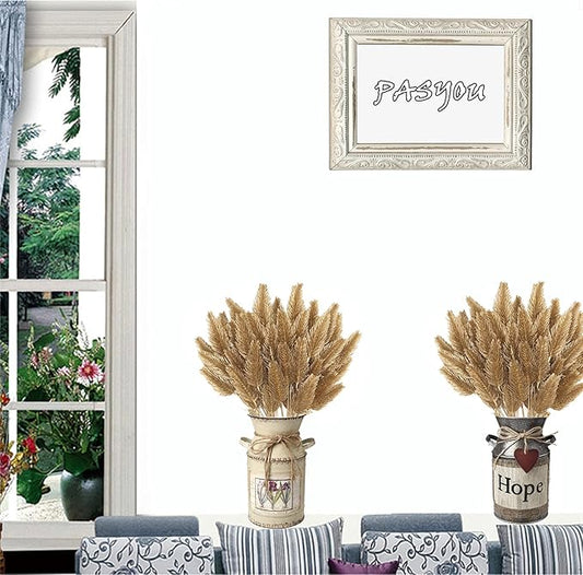 PASYOU Fake Plants, Artificial Flowers Decoration for Christmas Golden Pine Grass Plastic Faux DIY Crafts Indoor Outdoor Home Garden Party Room Bedroom Wedding Table Centerpiece Decor, Gold 4 Pack