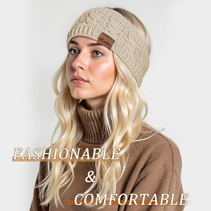 Loritta Womens Ear Warmers Headbands Winter Warm Fuzzy Cable Knit Head Wrap Fleece Lined Gifts