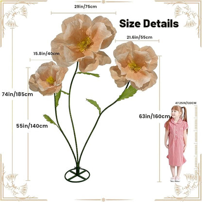3Pcs Large Giant Artificial Flowers Decoration - Artificial Giant Paper Flowers for Wedding Graduation Bridal Shower Birthday Handcrafted Wall Backdrop Party Supplies (Light Orange)