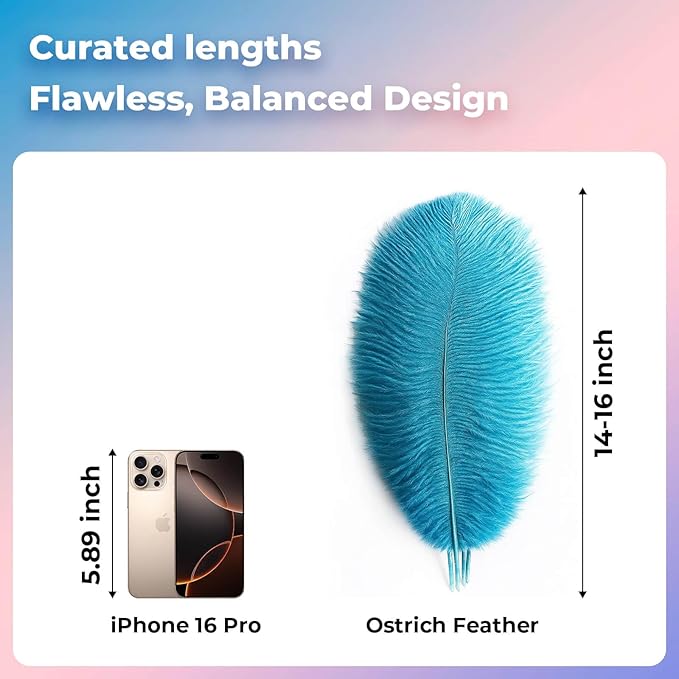 Piokio 10 pcs Natural Turquoise Ostrich Feathers 14-16 inch(35-40 cm) Bulk for Wedding Party Decoration Gatsby Decorations