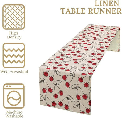 Red Cherry Table Runner,Spring Summer Fruit Tropical Birthday Party Decorations Dining Room Home Kitchen Table Decor 13 x 120Inches