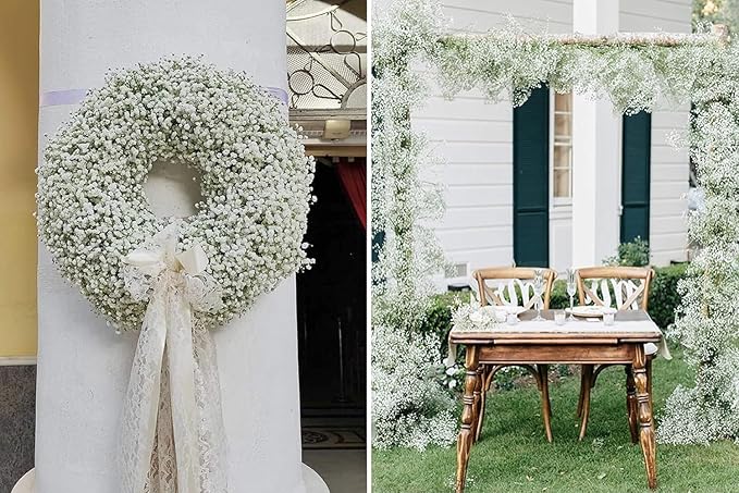 JIFTOK Babys Breath Artificial Flowers, 60 Pcs Fake Flowers Gypsophila Bouquet Fall Flowers Artificial for Decoration, Real Touch Silk Flower for Wedding Christmas DIY Party Home Garden Office(White)