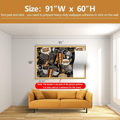 Gym Mural Wallpaper Dark Graffiti Wall Mural for Club Fitness Room Decoration（Not Peel and Stick）