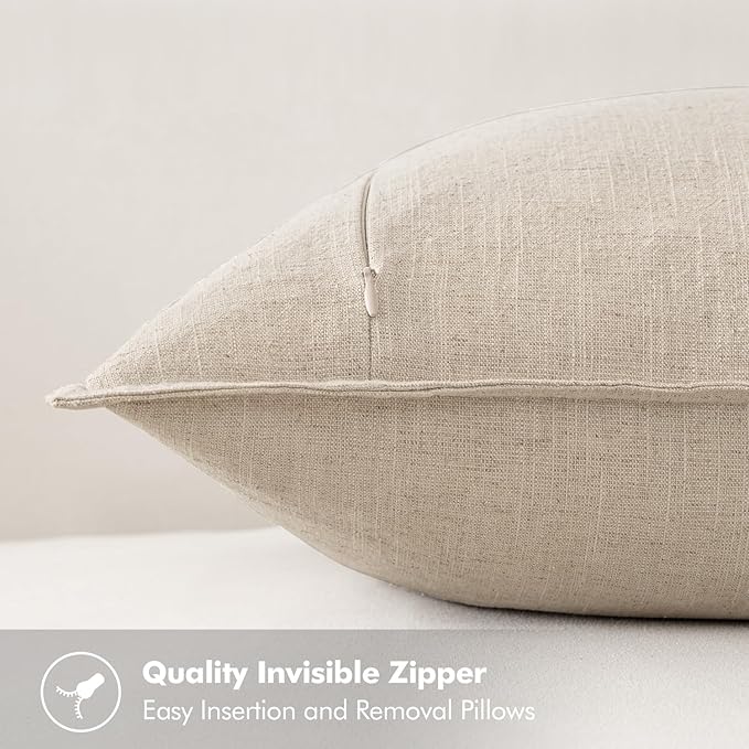 MIULEE Decorative Linen Pillow Covers 18x18 Inch Natural Beige Boho Farmhouse Neutral Christmas Couch Throw Pillows for Bed Pack of 2 Accent Modern Pillowcase Sofa Livingroom Home Decor