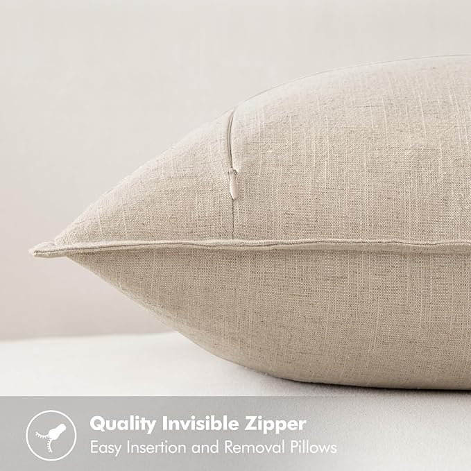 MIULEE Decorative Linen Lumbar Pillow Covers 12x20 Inch Natural Beige Boho Farmhouse Neutral Christmas Couch Throw Pillows for Bed Pack of 2 Accent Modern Pillowcase Sofa Livingroom Home Decor