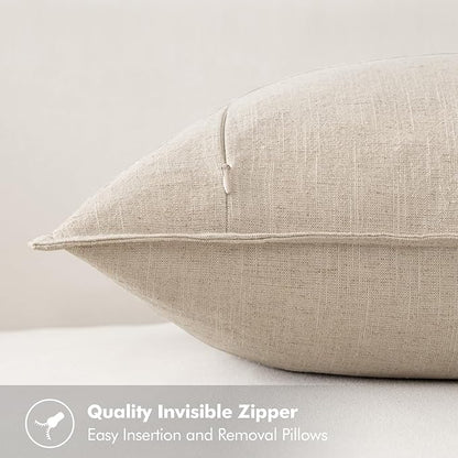 MIULEE Decorative Linen Lumbar Pillow Covers 12x20 Inch Natural Beige Boho Farmhouse Neutral Christmas Couch Throw Pillows for Bed Pack of 2 Accent Modern Pillowcase Sofa Livingroom Home Decor