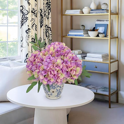 Hollyone Purple Silk Hydrangea Artificial Flowers Heads 7.4inch Large Fake Hydrangea 4Pcs Full Faux Flowers with Stems for Wedding Party Table Centerpieces Flower Arrangement Home Decor