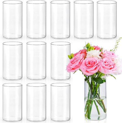 6 Inch Glass Cylinder Vases for Centerpieces | 12Pcs Clear Small Flower Vase for Wedding Decorations, Floating Candle Vases in Bulk, Hurricane Candle Holders for Table, Home Décor