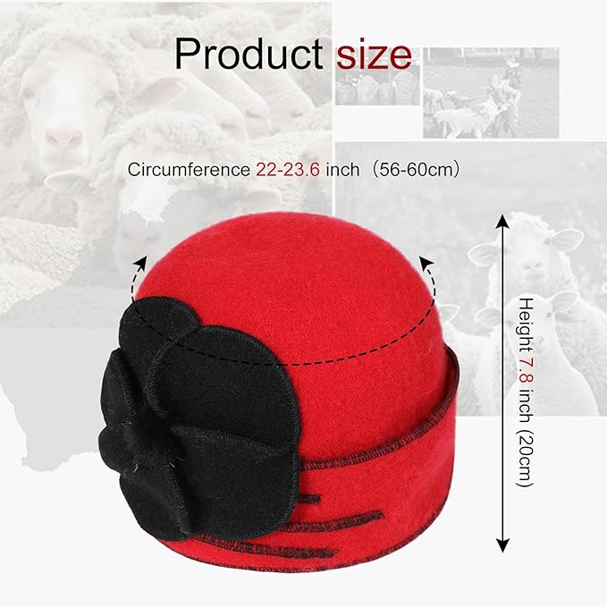 Sumolux Beanie Hats for Women Wool Skull Cap Beret Floral Cuffed French Vintage Dress Cloche Classic Winter 1920s
