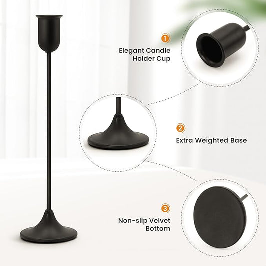 6 Pcs Black Candle Holders Set, Vintage Home Decor – Modern Taper Candlestick Holders for Wedding, Table Centerpieces – Great Gift for Housewarming, Birthday Parties, Wedding & Christmas Season