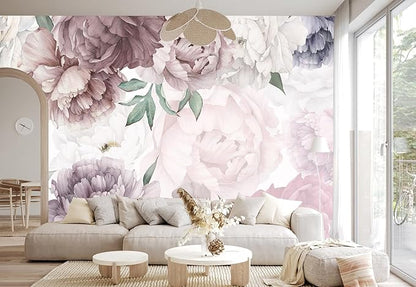 Vintage Floral Wallpaper Peel and Stick Watercolor Peony Self Adhesive Wall Mural for Living Room and Bedroom 157"x108"