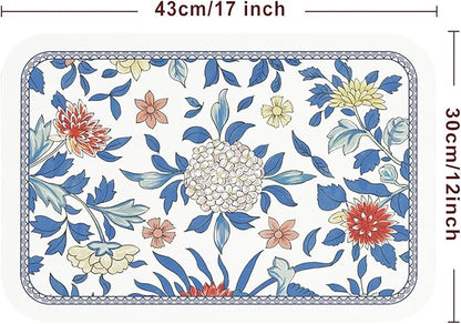 patdrea Blue Floral Rectangular PVC Placemats, Pack of 6, Waterproof Insulation, Soft and Durable, Suitable for Dining Table, Kitchen and Coffee Table Decoration,12"*17"