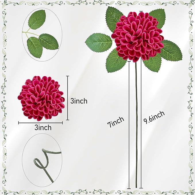 Artificial Flowers, 100pcs Artificial Rose for DIY Wedding Bouquets Centerpieces Arrangements, Hot Pink Dahlia Flowers with Stems for Bridal Shower Party Decoration