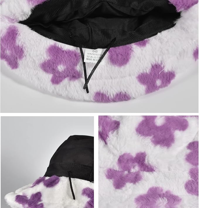 Winter Soft Faux Fur Plush Bucket Hat, Lovely Fisherman Cap, Fashion Outdoor Thick Warm Sun Cap for Women