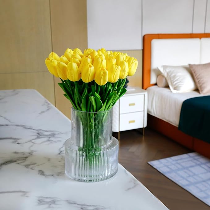 36 PCS Orange Tulips Artificial Flowers 13" PU Fake Flowers for Wedding Home Decor(Orange)