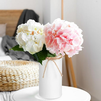 Domensi 5.91 in High Farmhouse Vase Decor Galvanized Metal Flower Vase with Twine Bow Vintage Rustic Tin Flower Buckets for Artificial Floral Table Container DIY(White,24 Pcs)