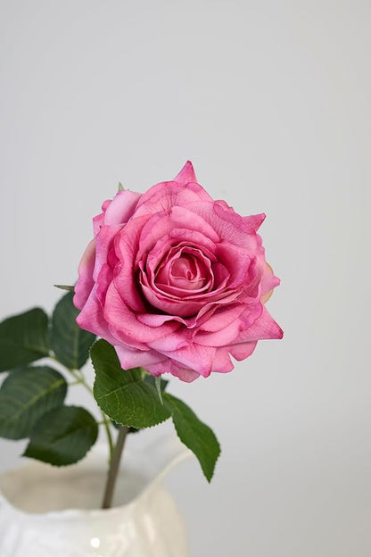 Real Touch Artificial Roses 6pcs, Floyd Roses,17.3”Faux Silk Roses Bouquet for Home Decor, Wedding Centerpieces, Romantic Gifts & Party Arrangements, Fuchsia Realistic Flowers (Pink)
