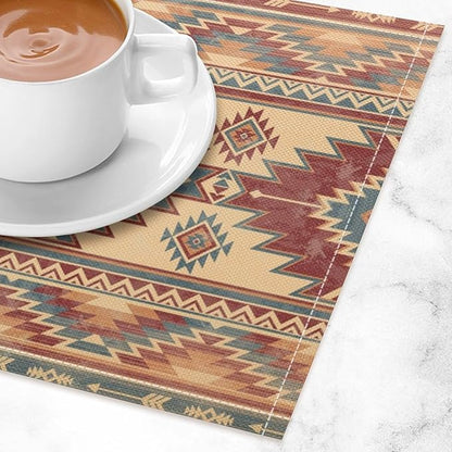 Aztec Placemats Set of 4 Retro Western Native American Tribal Art Printed Dining Table Mats for Restaurant Home Kitchen Holiday Decor 12x18in