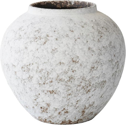 Hand Glazed Rustic White Ceramic Vase Flower Vase, Big Textured Round Vase for Centerpieces, Kitchen, Living Room, Bedroom Decor Gifts