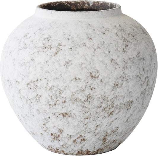 Hand Glazed Rustic White Ceramic Vase Flower Vase, Big Textured Round Vase for Centerpieces, Kitchen, Living Room, Bedroom Decor Gifts