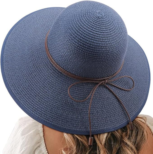 DRESHOW Beach Hats for Women Big Straw Wide Brim Summer Hat Floppy Foldable Roll up Cap Sun Hat UPF 50+