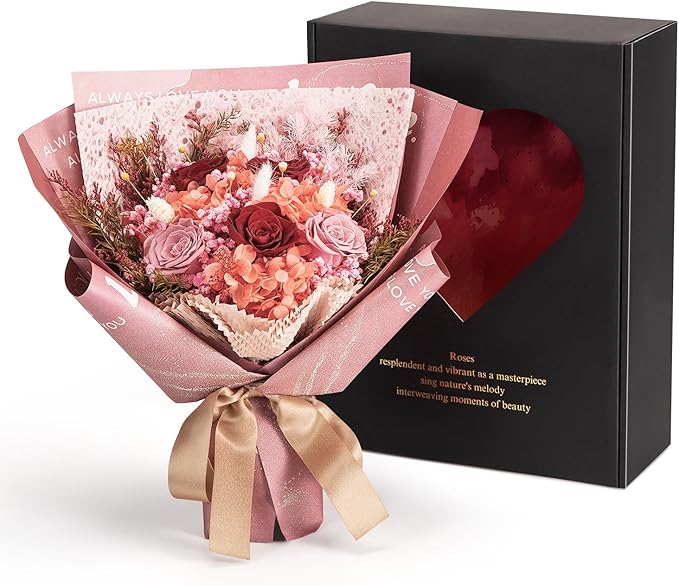 Large Preserved Roses Bouquet - Eternal Flowers Gift Box,Long-Lasting Real Roses,Flower gift box packaging,Birthday,Anniversary For Wife,Mom,Perfect for Valentine's Day,Mother's Day,Wedding (Red)