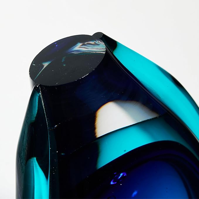 Luxury Lane Hand Blown Sommerso Oval Art Glass Vase for Decor 10 inch Tall Centerpiece Table Decoration London Blue